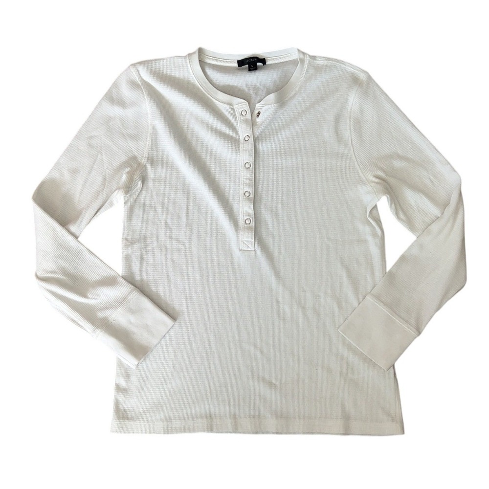 J. CREW white long sleeve snap button henley top SZ: L